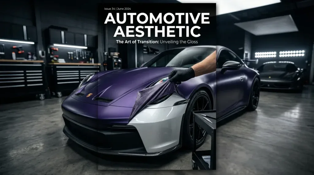 For this article, select a creative concept directly related to the topic, and create visuals with cinematic quality and the aesthetic of an editorial magazine cover, ensuring each composition is unique and distinct. The visuals must be in landscape format, with a 16:9 aspect ratio, and feature a wide, horizontal composition—vertical or square formats are strictly prohibited. Wide landscape format only, no portrait, no square.“Decoding the Peel: Tailoring Your Removal Strategy by Wrap Type & Condition”